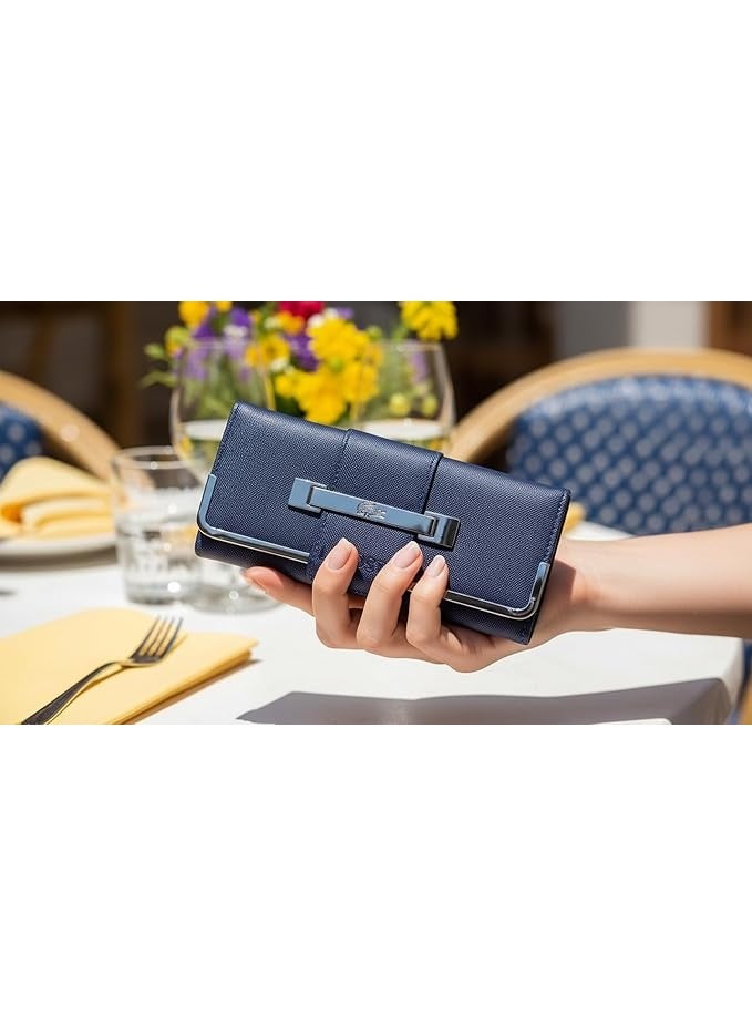 لاكوست محفظة نسائية متعددة الوظائف و متعددة الأقسام – تصميم غلق بكبسوله وسوست وقابل للطي – بوك حريمي كبير ومقاوم للماء – مناسب للاستخدام اليومي وحفظ الهاتف المحمول وبطاقات الائتمان - Image 3